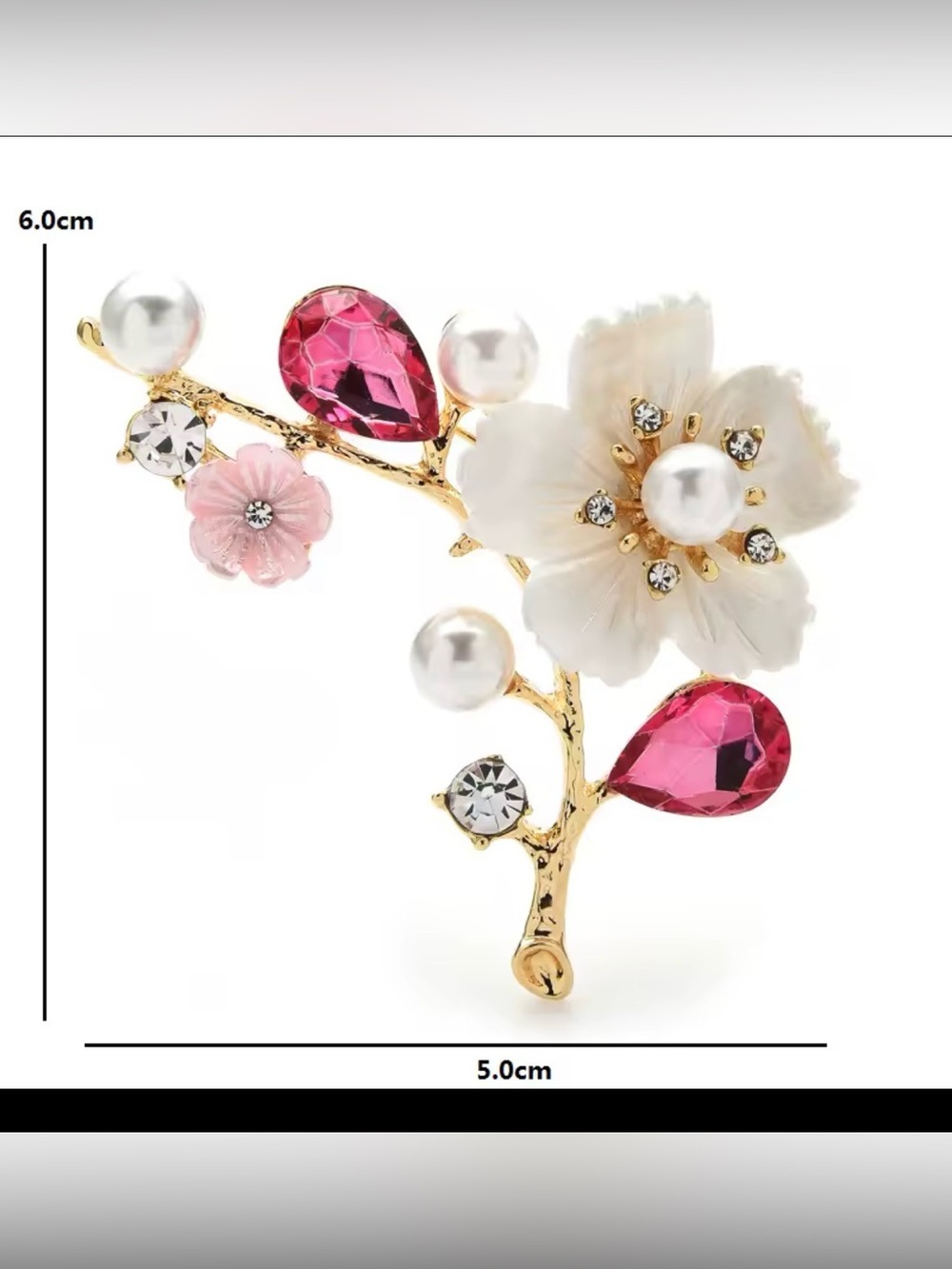 Flower Stone Pearl Brooch - Picture 5 of 5